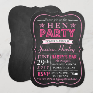 Roze Typografie Chalkboard Hen Party Kaart
