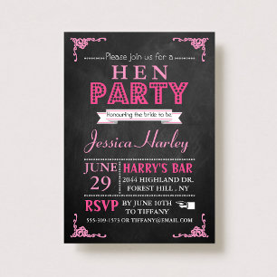 Roze Typografie Chalkboard Hen Party Kaart