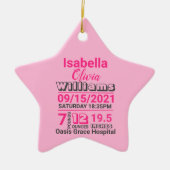 roze typografie familienaam baby girl geboortestaa keramisch ornament (Voorkant)