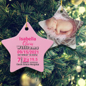 roze typografie familienaam baby girl geboortestaa keramisch ornament