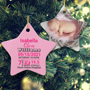 roze typografie familienaam baby girl geboortestaa keramisch ornament