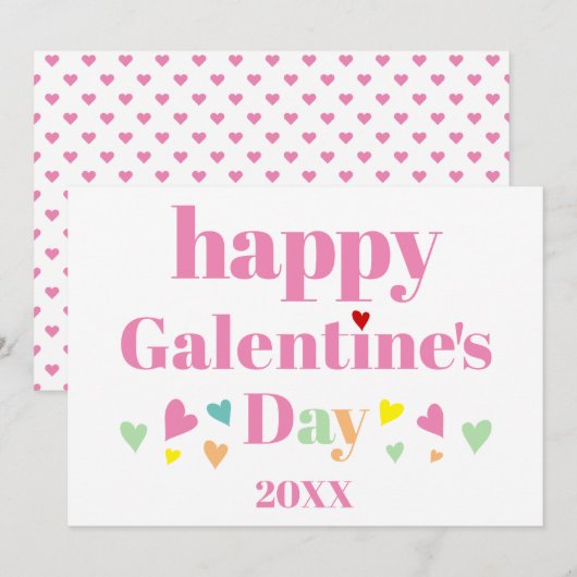 Roze typografie Fijne Galentines Dag Feestdagenkaart (Voorkant / Achterkant)