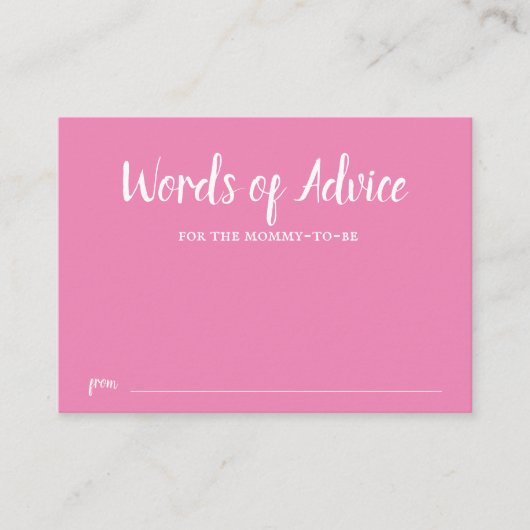 Roze Typografie Girl Baby shower Advice Informatiekaartje (Voorkant)