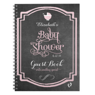 Roze Typografie Girls Baby shower Guestbook Notitieboek