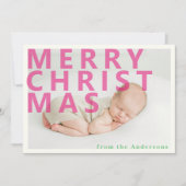 Roze typografie Kerstfoto Vakantie Kaart (Voorkant)