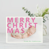 Roze typografie Kerstfoto Vakantie Kaart (Staand voorkant)