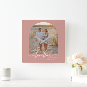 Roze Typografie Koppel Valentijnsdag Vierkante Klok
