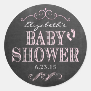  roze typografie krijtbord Baby shower Ronde Sticker