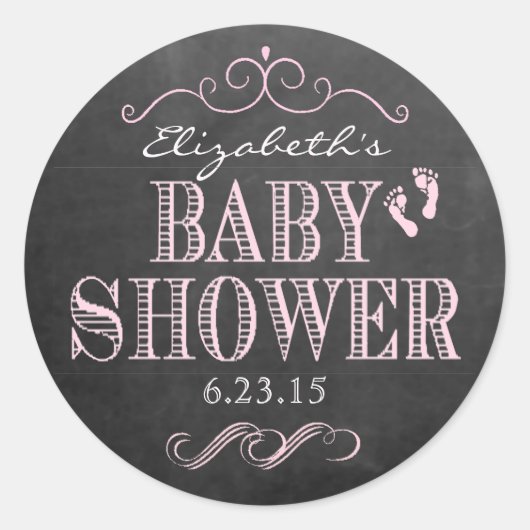  roze typografie krijtbord Baby shower Ronde Sticker (Voorkant)