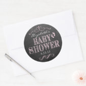  roze typografie krijtbord Baby shower Ronde Sticker (Envelop)