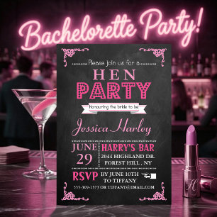 Roze typografie krijtbord Hen Party Kaart