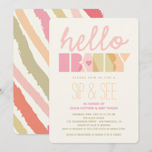 Roze typografie meisje Sip & See Hallo baby shower Kaart