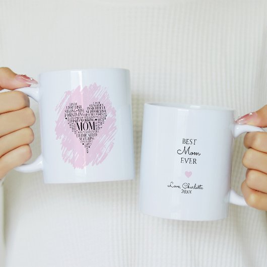 Roze Typografie Mom Heart Koffiemok