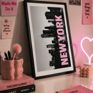 Roze typografie NYC-muurkunst minimalistische stad Poster