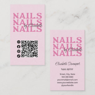 Roze Typografie QR Code Sociale Nagel Salon Visitekaartje