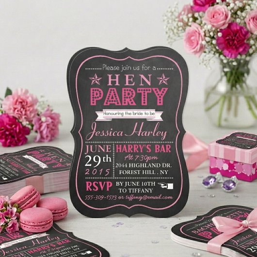 Roze Typografie Schoolbord Hen Party Kaart