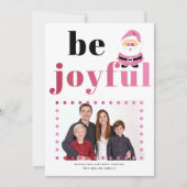 Roze typografie Wees blij, Kerstman Kerst foto Feestdagenkaart (Voorkant)