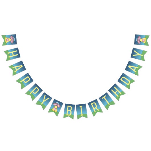 Roze UFO Alien Happy Birthday Vlaggetjes (Alle)