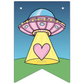 Roze UFO Alien Happy Birthday Vlaggetjes (Eerste vlag)
