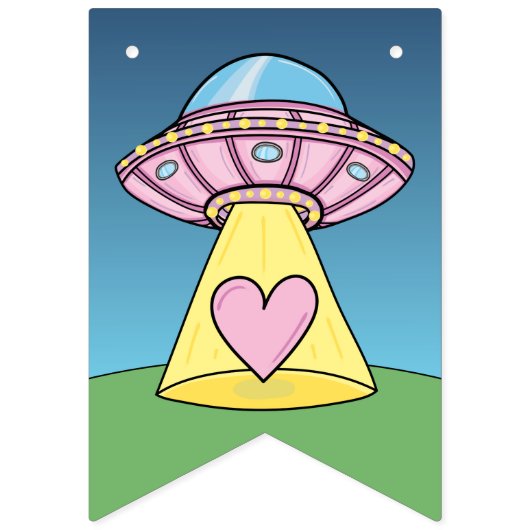 Roze UFO Alien Happy Birthday Vlaggetjes (Eerste vlag)
