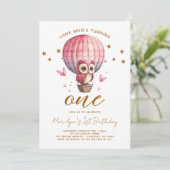 Roze Uil 1e Verjaardag Kaart (Staand voorkant)