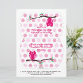 Roze Uil 7e Verjaardag Kussen Favor Box Kaart (Staand voorkant)