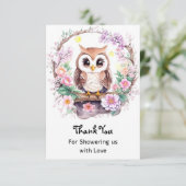 Roze Uil Avontuur Baby Meisje Douche Bedankkaart (Staand voorkant)