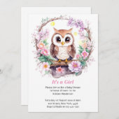 Roze Uil Avontuur Baby Meisje Douche Kaart (Voorkant / Achterkant)