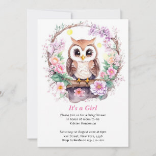 Roze Uil Avontuur Baby Meisje Douche Kaart