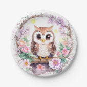 Roze Uil Avontuur Baby Meisje Douche Papieren Bordje (Voorkant)