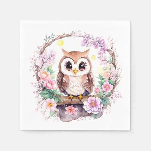 Roze Uil Avontuur Baby Meisje Douche Servet (Voorkant)
