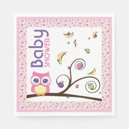 Roze Uil Baby Meisje Shower Hemel Maans Sterren Servet