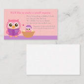 Roze Uil Baby shower Boek Invoegen Verzoek Kaart (Voorkant / Achterkant)