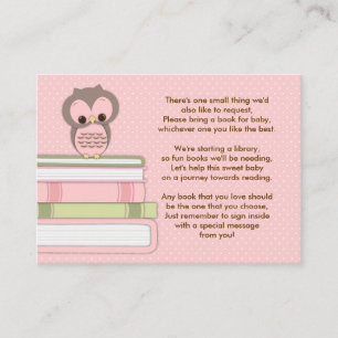 Roze Uil Baby shower Boek Invoegen Verzoek Kaart