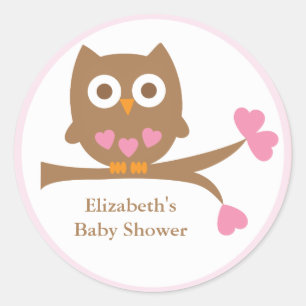 Roze Uil Baby shower Envelope Seals Ronde Sticker