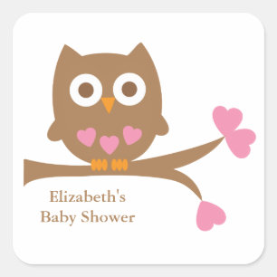 Roze Uil Baby shower Envelope Seals Vierkante Sticker