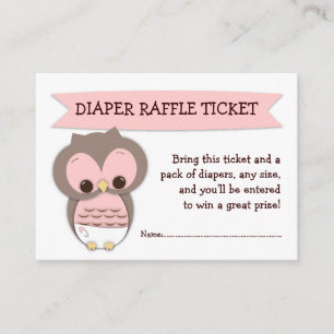 Roze Uil Baby shower Luier Raffle Ticket Insert Informatiekaartje