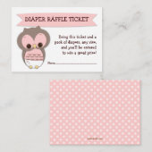 Roze Uil Baby shower Luier Raffle Ticket Insert Informatiekaartje (Voorkant / Achterkant)