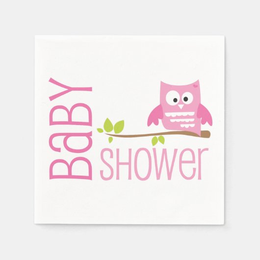 Roze uil Baby shower servet (Voorkant)