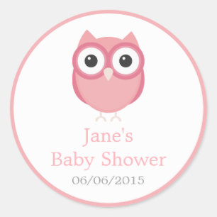 Roze uil baby shower stickers