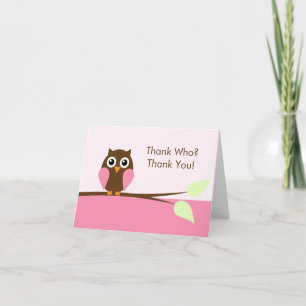 Roze Uil Bedankkaartjes Bedankkaart