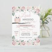 Roze Uil Bloemen Baby shower Uitnodiging (Staand voorkant)