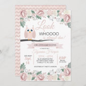 Roze Uil Bloemen Baby shower Uitnodiging (Voorkant / Achterkant)