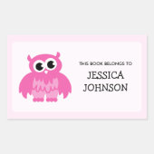 Roze uil boek label stickers | Schoolmateriaal (Voorkant)