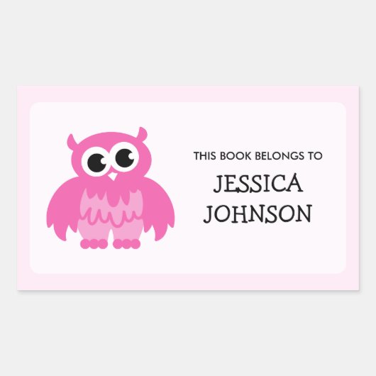 Roze uil boek label stickers | Schoolmateriaal (Voorkant)