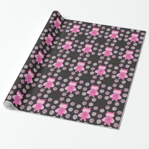 Roze uil cadeaupapier
