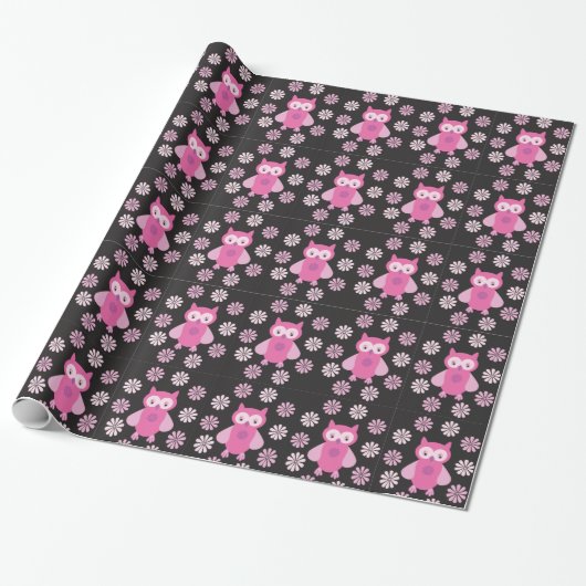 Roze uil cadeaupapier (Uitgerold)