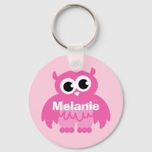 Roze uil cartoontje sleutelhanger met naam voor me