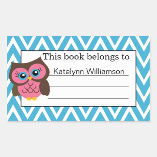 Roze Uil Chevron Custom Bookplate Sticker