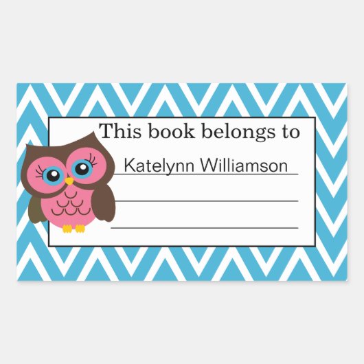 Roze Uil Chevron Custom Bookplate Sticker (Voorkant)